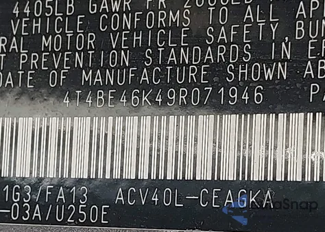 2009 Toyota Camry Xle из США, поврежденный, VIN 4T4BE46K49R071946